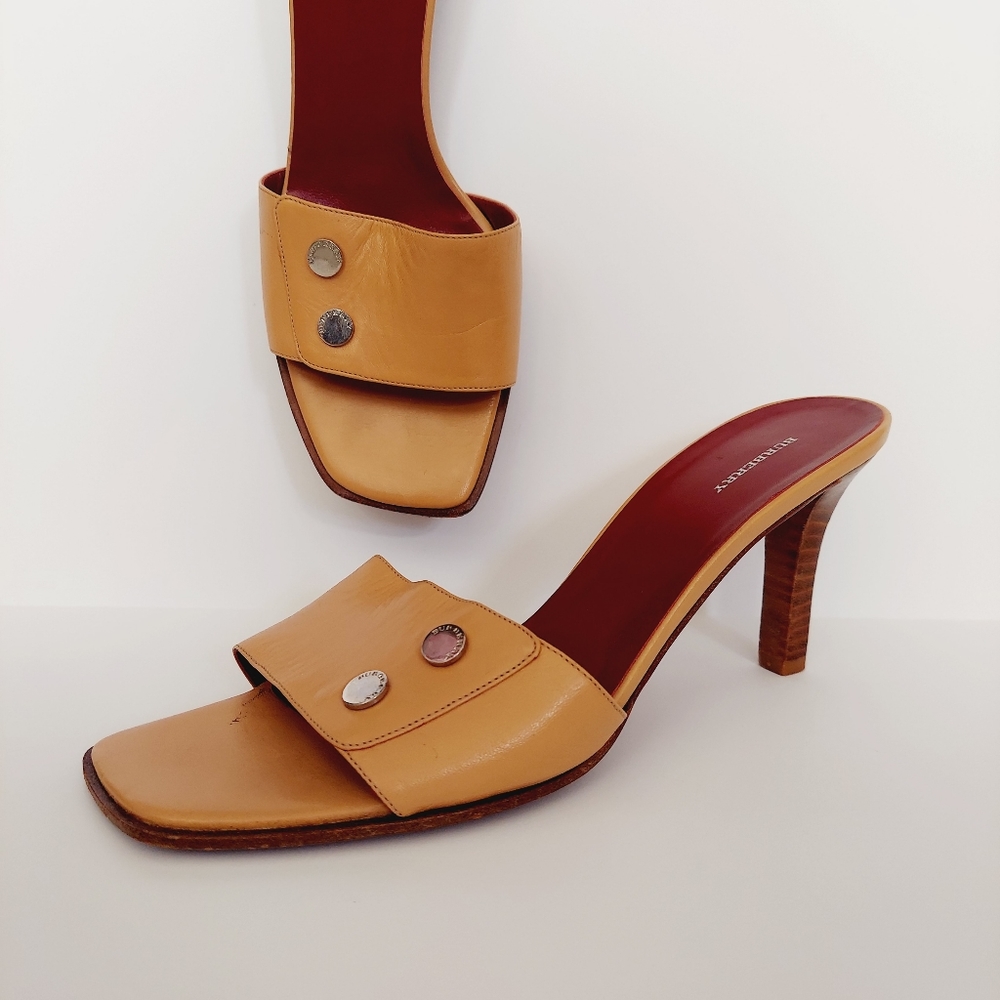 Vintage Burberry Leather Studded Accents Slides - Picture 15 of 15